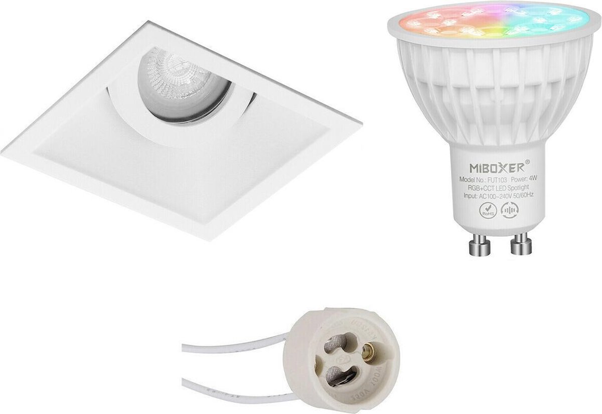 Mi-Light MiBoxer - LED Spot Set GU10 - Smart LED - Wifi LED - Slimme LED - 4W - RGB+CCT - Aanpasbare Kleur - Dimbaar - Proma Zano Pro - Inbouw Vierkant - Mat Wit - Kantelbaar - 93mm