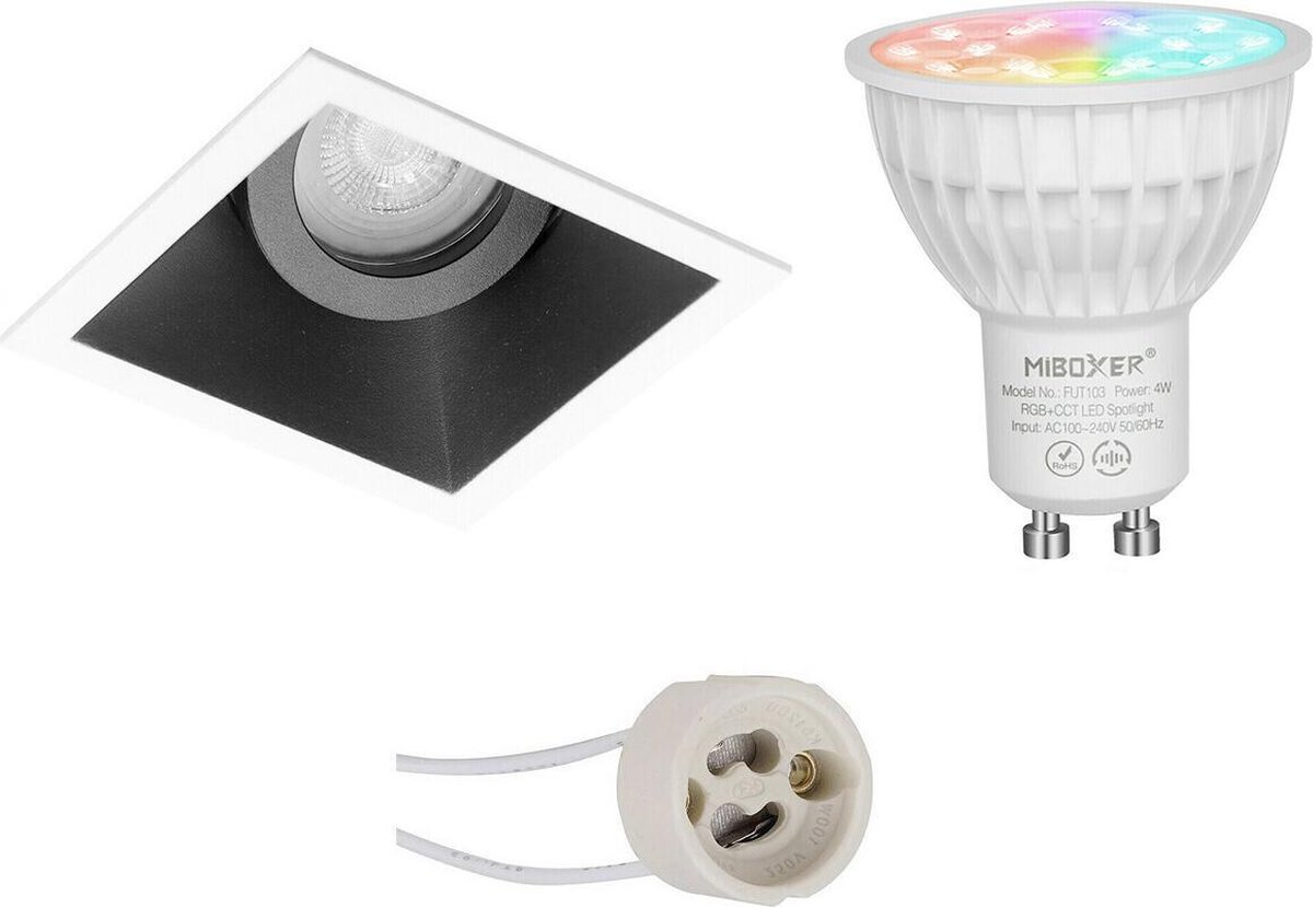 Mi-Light MiBoxer - LED Spot Set GU10 - Smart LED - Wifi LED - Slimme LED - 4W - RGB+CCT - Aanpasbare Kleur - Dimbaar - Proma Zano Pro - Inbouw Vierkant - Mat Zwart/Wit - Kantelbaar - 93mm