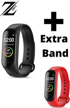 M4 Stappenteller -Smartwatch- Activity Tracker - Sporthorloge - Heren - Dames - Zwart + Rood Band