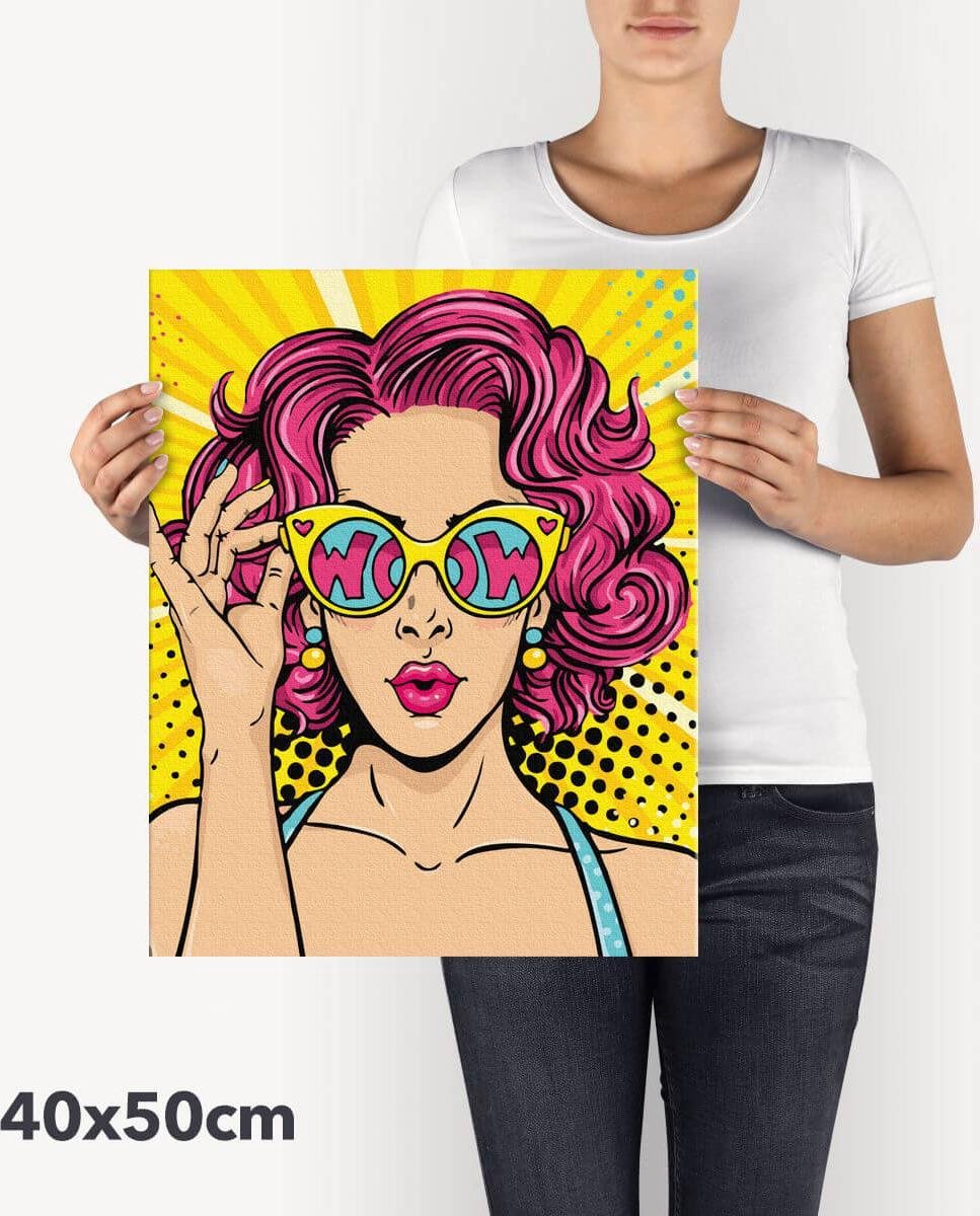 Schilderen Op Nummer Volwassenen DIY Paint By Number Compleet Hobby Pakket op Frame met Vernis - ®Arty Bee - Wow Woman 40x50cm — afbeelding 4