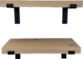 GoudmetHout Prijstopper - Set Eiken Wandplanken - Industrieel Wandrek - 50x25 cm - Industriële Plankdragers L-vorm - Staal - Zonder Coating