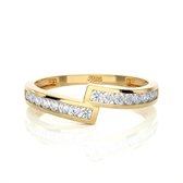 Geelgouden elegante fantasie dames ring, 14 karaat geelgoud bezet met diamanten