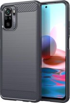 Xiaomi Redmi Note 10 / Note 10S Hoesje - MobyDefend TPU Gelcase - Geborsteld Metaal + Carbonlook - Grijs - GSM Hoesje - Telefoonhoesje Geschikt Voor: Xiaomi Redmi Note 10 / Xiaomi