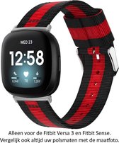 Zwart Rood Nylon bandje voor Fitbit Versa 3 / Versa Sense – Maat: zie maatfoto - gespsluiting – Armband - Black red nylon