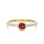 Klasieke gouden ring dames, 14 karaat witgoud – roze rhodoliet edelsteen en diamanten, kleursteen