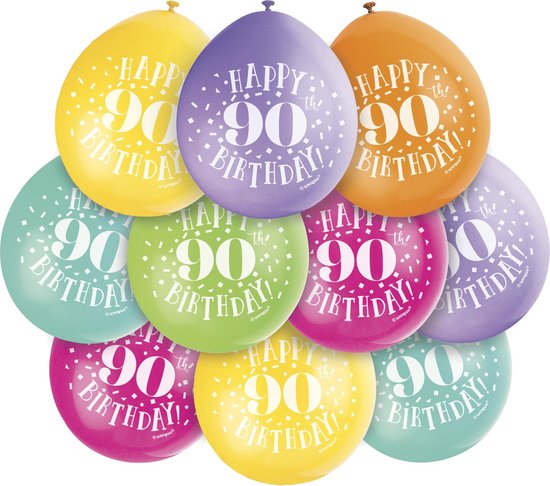 Ballonnen 90 Jaar Happy Birthday 28cm 10st