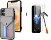 GSMNed – Leren telefoonhoes Grijs – Luxe iPhone 12/12 Pro hoesje – magneetsluiting – pasjeshouder – Portemonnee – Grijs – met screenprotector