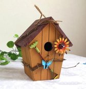 Vogelhuisje - Nestkastje - Decoratief - Vlinder - Bruin dakje - Handgemaakt - Gele Bloem - Vrolijk