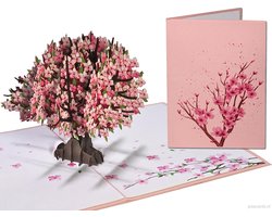 Popcards popupkaarten - Sakura Kersen bloesem roze Kersenboom Liefde Geluk Leven Troost Overlijden Afscheid Bloemen pop-up kaart 3D wenskaart