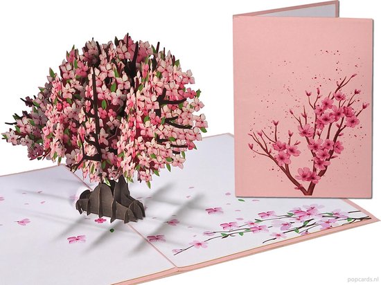 Popcards popupkaarten - Sakura Kersen bloesem roze Kersenboom Liefde Geluk Leven Troost Overlijden Afscheid Bloemen pop-up kaart 3D wenskaart