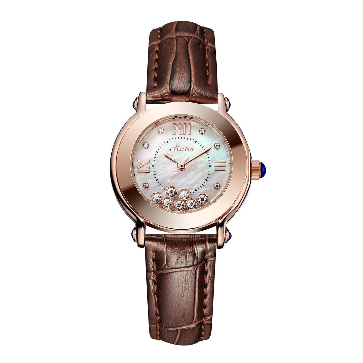 Longbo - Meibin - Dames Horloge - Bruin/Rosé/Wit Parelmoer - Ø 29*31mm