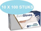 Eurogloves latex handschoenen wit, gepoederd, 10 x 100 stuks, maat L (VOORDEELVERPAKKING)