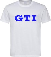 Wit T shirt met Blauw volkswagen "GTI logo" maat XS