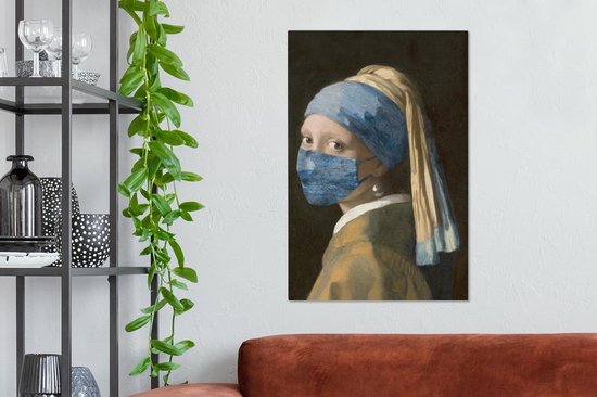 Peintures sur toile Fille avec une boucle d'oreille en perle - Johannes Vermeer - Masque facial - 60x90 cm - Décoration murale