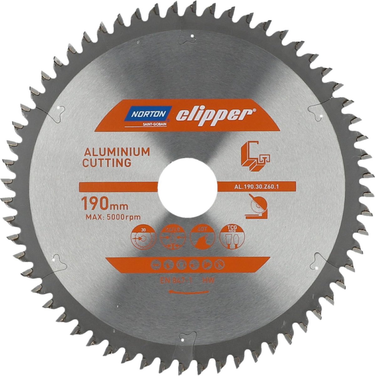 Norton Clipper - TCT Cirkelzaagblad - 190x30mm - 60 Tanden - Trapezoïde-Vlakke Geometrie