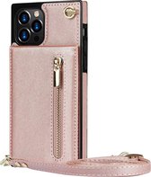 Hoesje geschikt voor iPhone XS - Backcover - Pasjeshouder - Portemonnee - Koord - Kunstleer - Rose Goud