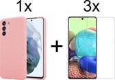 iParadise Samsung S21 FE Hoesje - Samsung galaxy S21 FE hoesje roze siliconen case hoes cover hoesjes - 3x Samsung S21 FE screenprotector