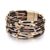 Armband - dames - leer - wikkelarmband - luipaard print - goudkleurige sluiting - leder - Sorprese - model V - Moederdag - Cadeau