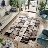 Tapiso Fiesta Vloerkleed Grijs Woonkamer Geruit Tapijt Maat- 80x150