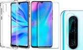 Huawei P30 Lite Hoesje Transparant Shock Case - 1x Huawei P30 Lite Hoesje + 1x Screenprotector Glas + 1x Camera Screen Protector