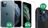Hoesje geschikt voor iPhone 11 Pro Max Transparant Shock Case - 2x Screenprotector Glas + 1x Camera Screen Protector