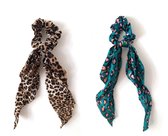 Fashtival | Scrunchie met Lint Duopack | 2 stuks Luipaard print | Haarsjaal