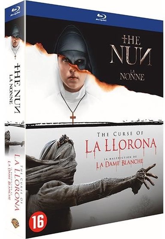 Blu-ray box met The Nun en The Curse of La Llorona. De Nun toont een enge non, La Llorona toont een spookachtig figuur met wazig gezicht.