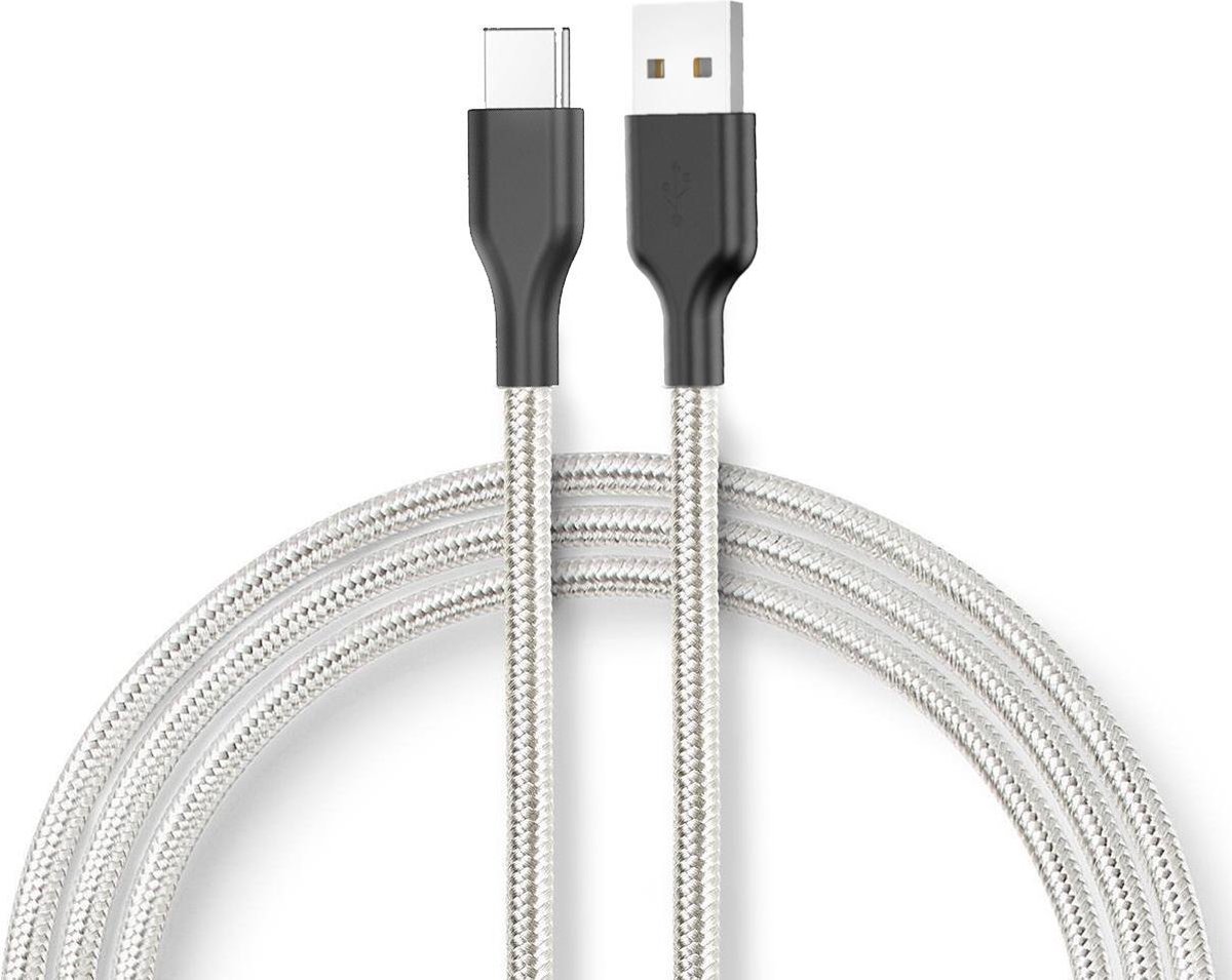 BSTNL – USB kabel - USB kabel type C – 1 m – USB naar USB-C - Nylon coated – zilver