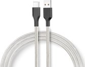BSTNL – USB kabel - USB kabel type C – 1 m – USB naar USB-C - Nylon coated – zilver