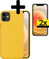 Hoes voor iPhone 12 Mini Hoesje Geel Siliconen Case Met 2x Screenprotector - Hoes voor iPhone 12 Mini Hoesje Hoes met 2x Screenprotector - Geel