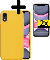 Hoes voor iPhone XR Hoesje Geel Siliconen Case Met 2x Screenprotector - Hoes voor iPhone XR Hoesje Hoes met 2x Screenprotector - Geel