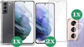 Samsung Galaxy S21 Hoesje Transparant Shock Case - 1x Samsung S21 Hoesje + 2x Screenprotector Glas + 1x Camera Screen Protector