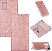 Samsung Galaxy A22 5G Glitter Book Case Hoesje - TPU - Magnetische Sluiting - Pasjeshouder - Samsung Galaxy A22 5G - Rose Goud