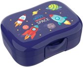 Blauw fruitbakje/ koektrommeltje / bewaarbakje / snack box “space” met raketten, planeten en sterren, van Lunch Buddies (cadeau idee!)