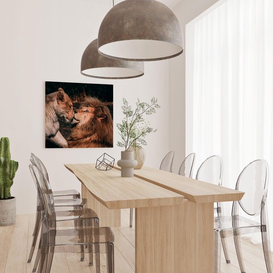 Artaza - Peinture sur toile - Couple lion et lionne - Amour - 70x70 - Photo sur toile - Impression sur toile