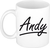 Andy naam cadeau mok / beker met sierlijke letters - Cadeau collega/ vaderdag/ verjaardag of persoonlijke voornaam mok werknemers