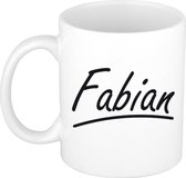 Fabian naam cadeau mok / beker met sierlijke letters - Cadeau collega/ vaderdag/ verjaardag of persoonlijke voornaam mok werknemers