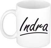 Indra naam cadeau mok / beker met sierlijke letters - Cadeau collega/ vaderdag/ verjaardag of persoonlijke voornaam mok werknemers