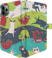 iPhone 11 Pro Hoesje -  Pasjeshouder Telefoon  - Portemonneehoesje - Met Dierenprint - Kat - Groen