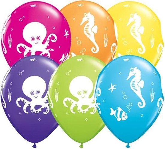 Dieren  Ballonnen, 8 stuks, Verjaardagsfeest, kinderfeest, Zee, themafeest, dieren, 100% biologisch afbreekbaar.