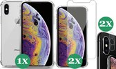 Hoesje geschikt voor iPhone XS / X Transparant Shock Case - 2x Screenprotector Glas + 2x Camera Screen Protector