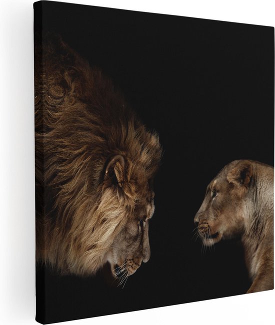 Artaza Canvas Schilderij Leeuw En Leeuwin - 60x60 - Foto Op Canvas - Canvas Print