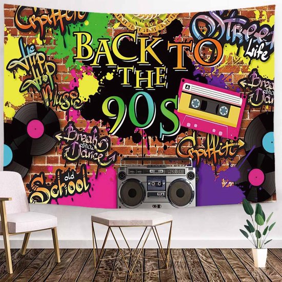 Ulticool - 90s Party Vintage Graffiti - Tapisserie - 200x150 cm - Groot Tapisserie - Affiche