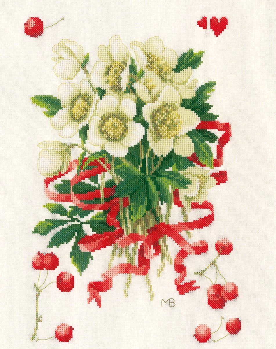 Borduurpakket Helleborus met bessen - Marjolein Bastin (Lanarte)