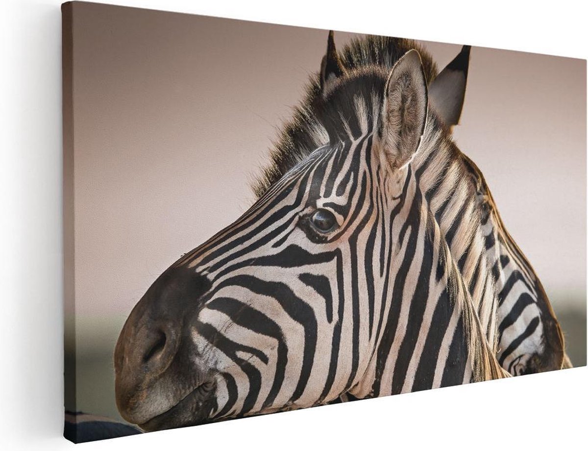 Artaza Canvas Schilderij Twee Knuffelende Zebra's  - 100x50 - Groot - Foto Op Canvas - Canvas Print