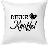 Wit sierkussen met "Dikke knuffel" - 50 x 50 cm - lief, liefde, sterkte, opkikkertje, verjaardag, moederdag, vaderdag, valentijnsdag