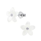 Joy|S - Zilveren bloem oorbellen - wit shell - 10 mm