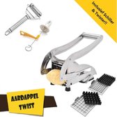 CookGuru Aardappel Twist – Frietsnijder  – Patatsnijder - Fritessnijder -  Groentesnijder - Spiraalsnijder  – Dunschiller -  Roestvrijstaal – Unieke Zuignap – Set inclusief Aardappel-Twister 