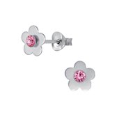 Joy|S - Zilveren bloem oorbellen - kristal roze - 7 mm
