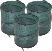 3x stuks groene tuinafvalzakken opvouwbaar 90 liter - Tuinafvalzakken - Tuin schoonmaken/opruimen